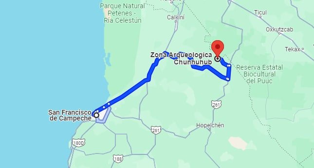 Como llegar a Chunhuhub desde Campeche